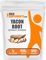 BulkSupplements Yacon Root Extract powder packaging for precise 1 g servings and easy storage.