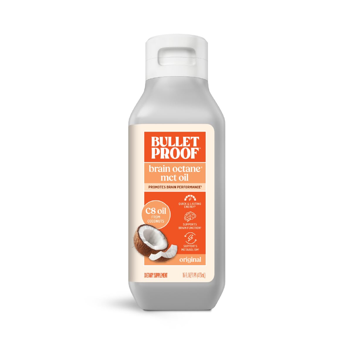 Bulletproof Brain Octane C8 MCT Oil bottle for quick morning energy