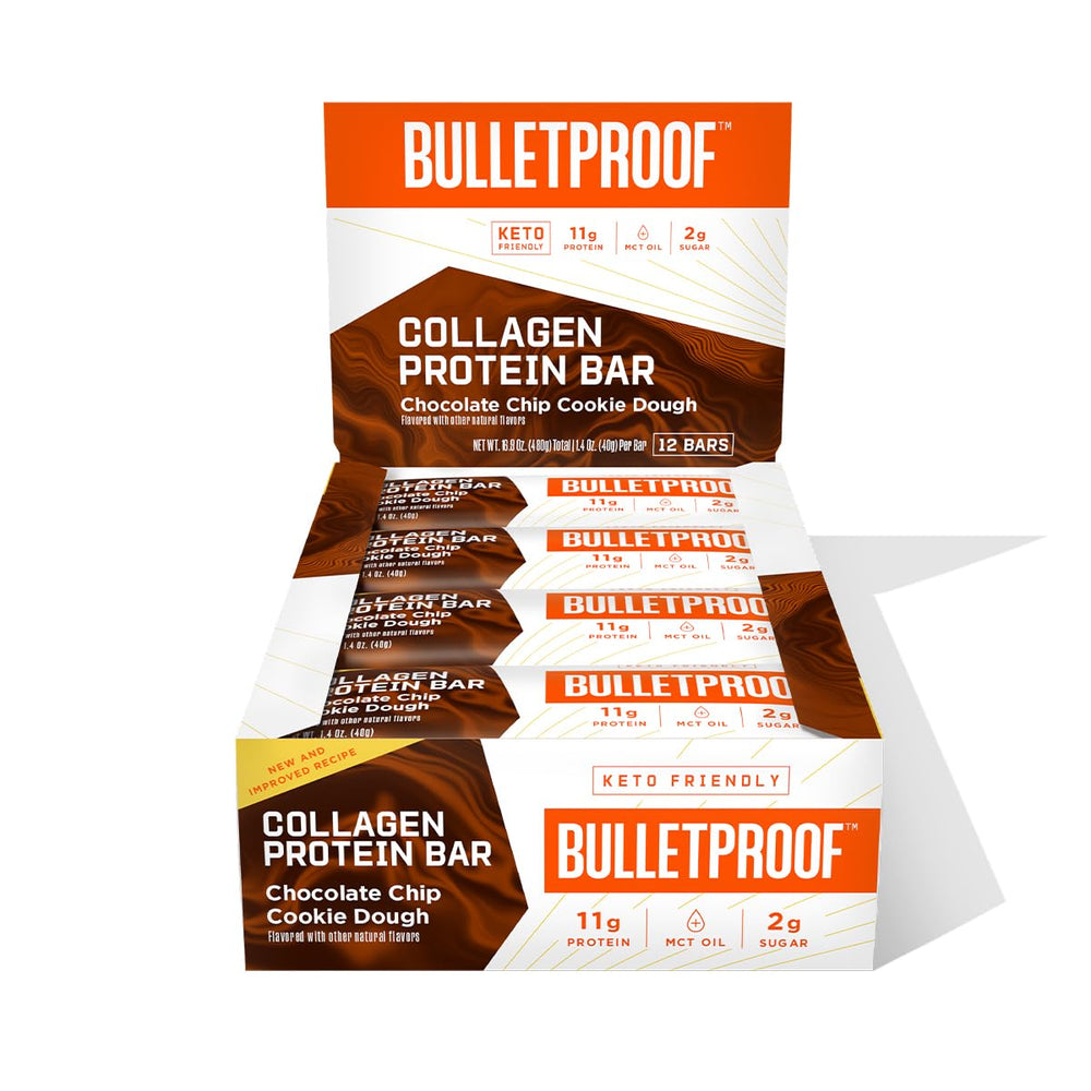 Bulletproof Chocolate Chip Cookie Dough Bar pack-12, keto-friendly snack for on-the-go energy
