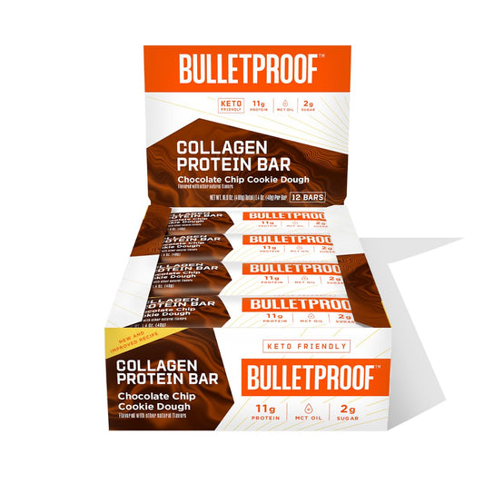Bulletproof Chocolate Chip Cookie Dough Bar pack-12, keto-friendly snack for on-the-go energy