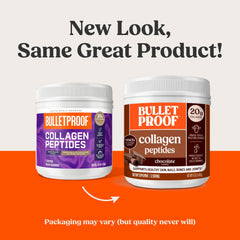Bulletproof container with scoop shows premium MCT-infused collagen powder.