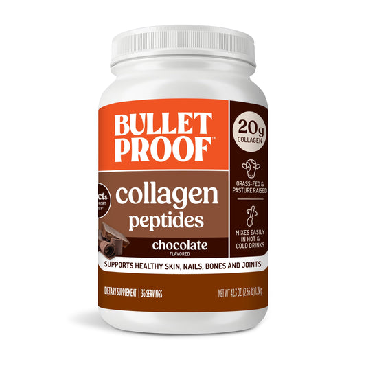 Bulletproof Chocolate Collagen Powder jar with 42.3 oz value size for daily protein