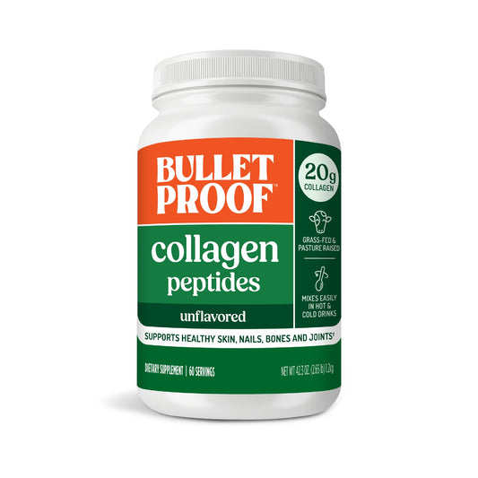 Bulletproof Collagen Peptides jar front, 42.3 oz, ideal for daily collagen support.