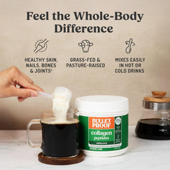 Bulletproof collagen peptides whisked into smoothies for extra 20g protein per serving.