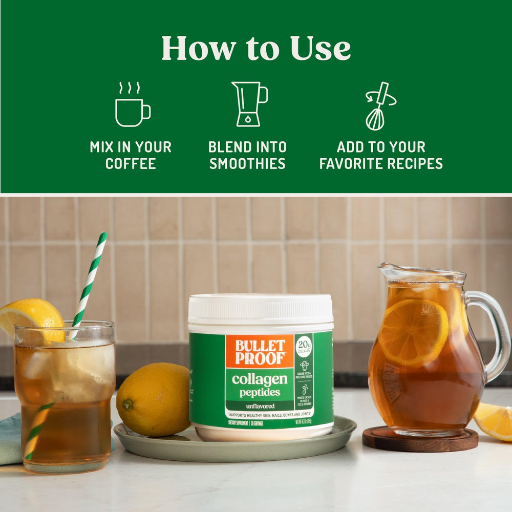 Bulletproof collagen peptides stirred into soups for convenient daily protein.