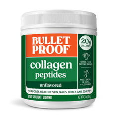 Bulletproof collagen peptides unflavored tub front, ideal for daily keto-friendly protein.