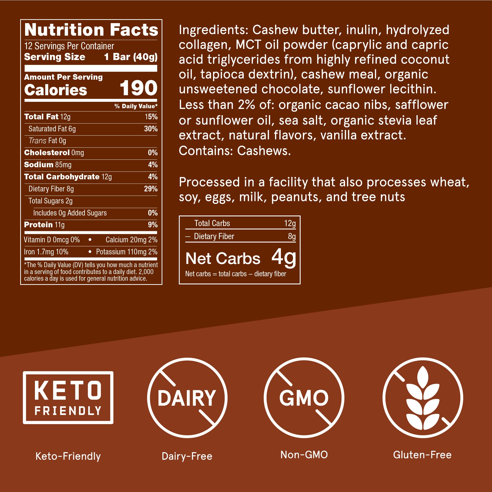 Bulletproof cookie dough bar with chips and nibs, rich texture for quick fuel