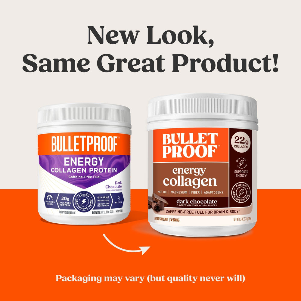 Bulletproof energy collagen with adaptogens supports focused daytime energy.