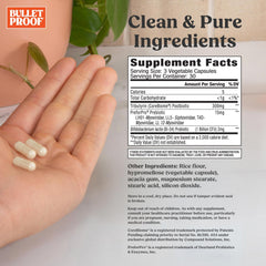Bulletproof Express 3-in-1 probiotic capsules close-up, emphasizing efficacy and purity