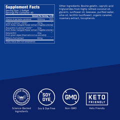 Bulletproof Eye Armor label closeup showing lutein, zeaxanthin and astaxanthin.