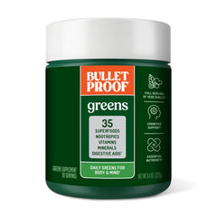 Bulletproof Greens package front with bold branding for daily nutrition