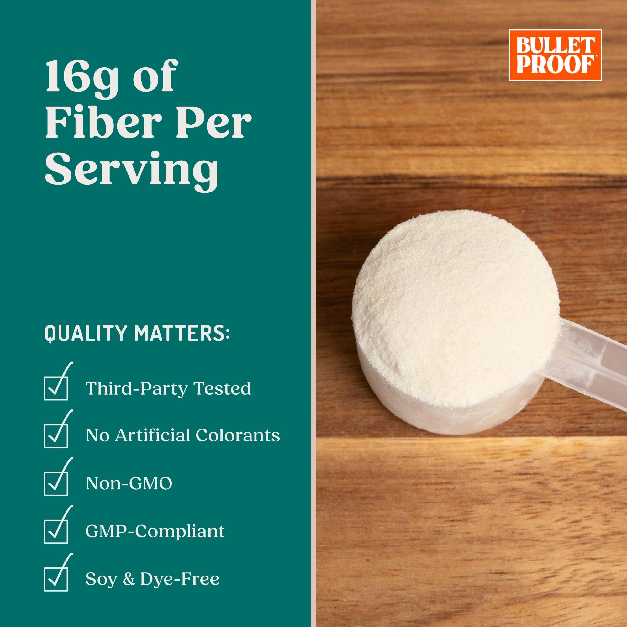 Bulletproof Innerfuel label closeup emphasizes the 17g prebiotics per serving.