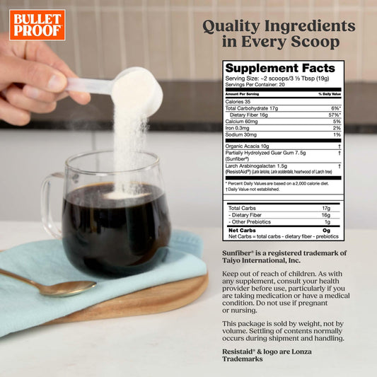 Bulletproof Innerfuel serving scoop demonstrates convenient daily fiber intake.