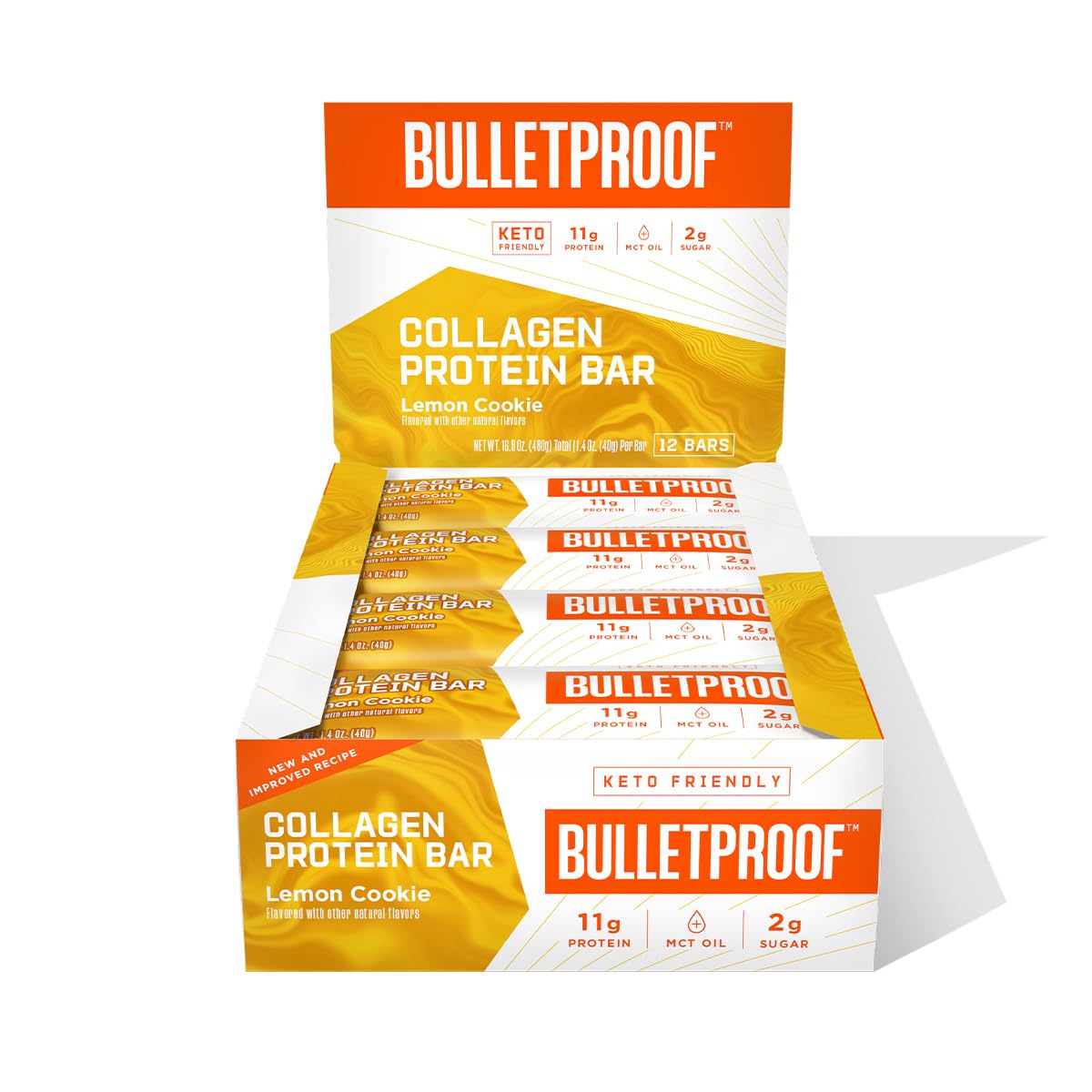 Bulletproof Lemon Cookie Bars box showing a 12-pack for on-the-go nutrition