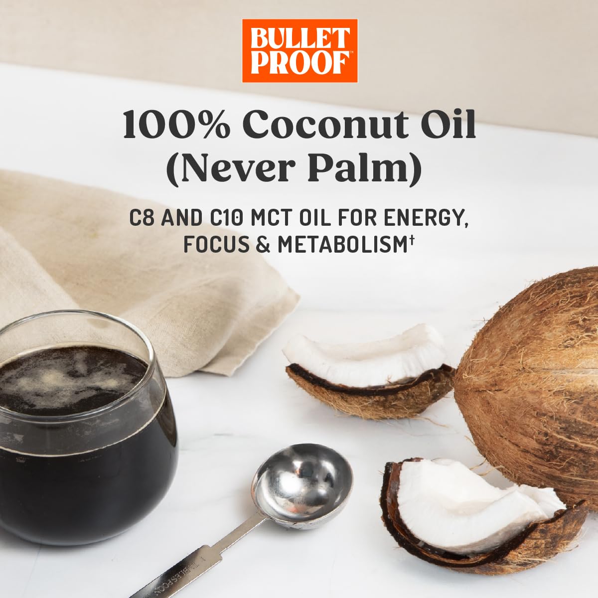 Bulletproof MCT Oil coffee cup shows flavorless oil in morning.