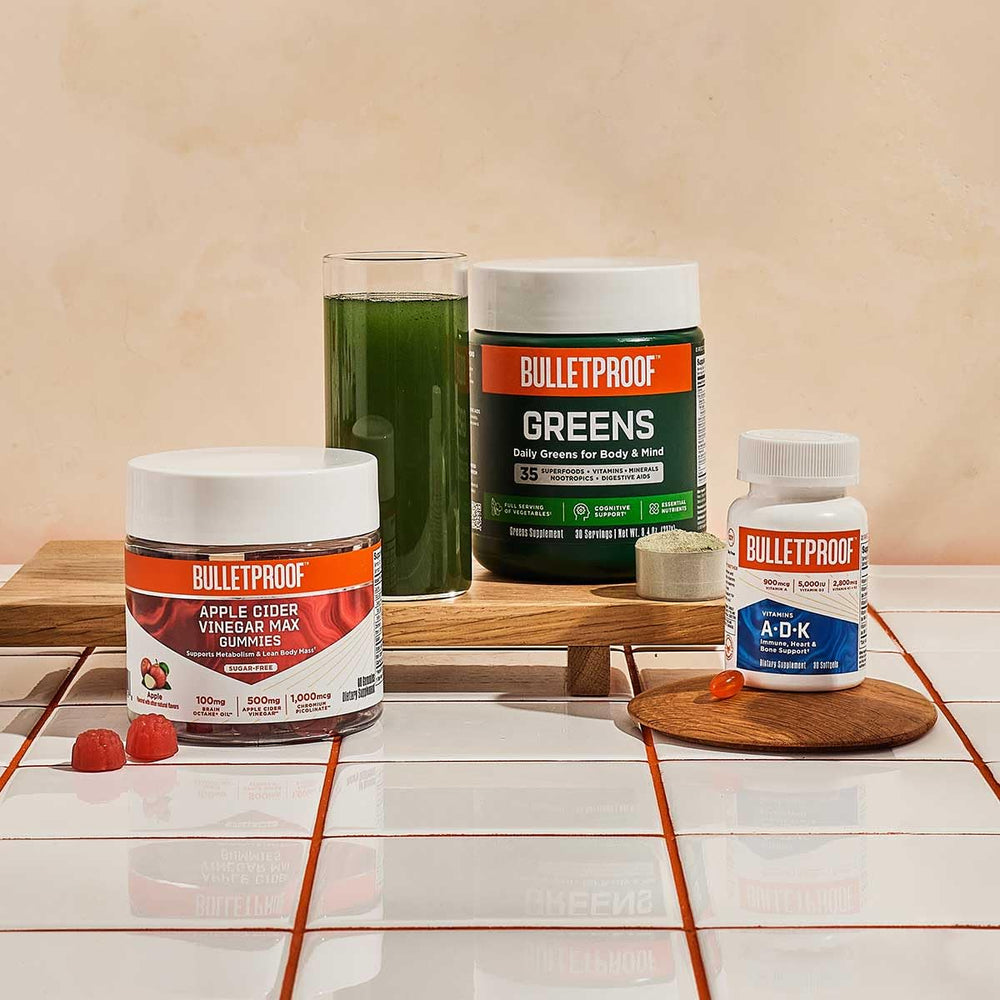 Bulletproof Omega Krill Complex bottle on shelf in kitchen or nightstand