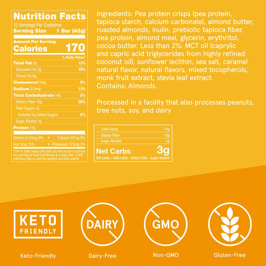 Bulletproof Salted Caramel Protein Crisp Bars packaging emphasizes keto-friendly, crave-worthy choice.