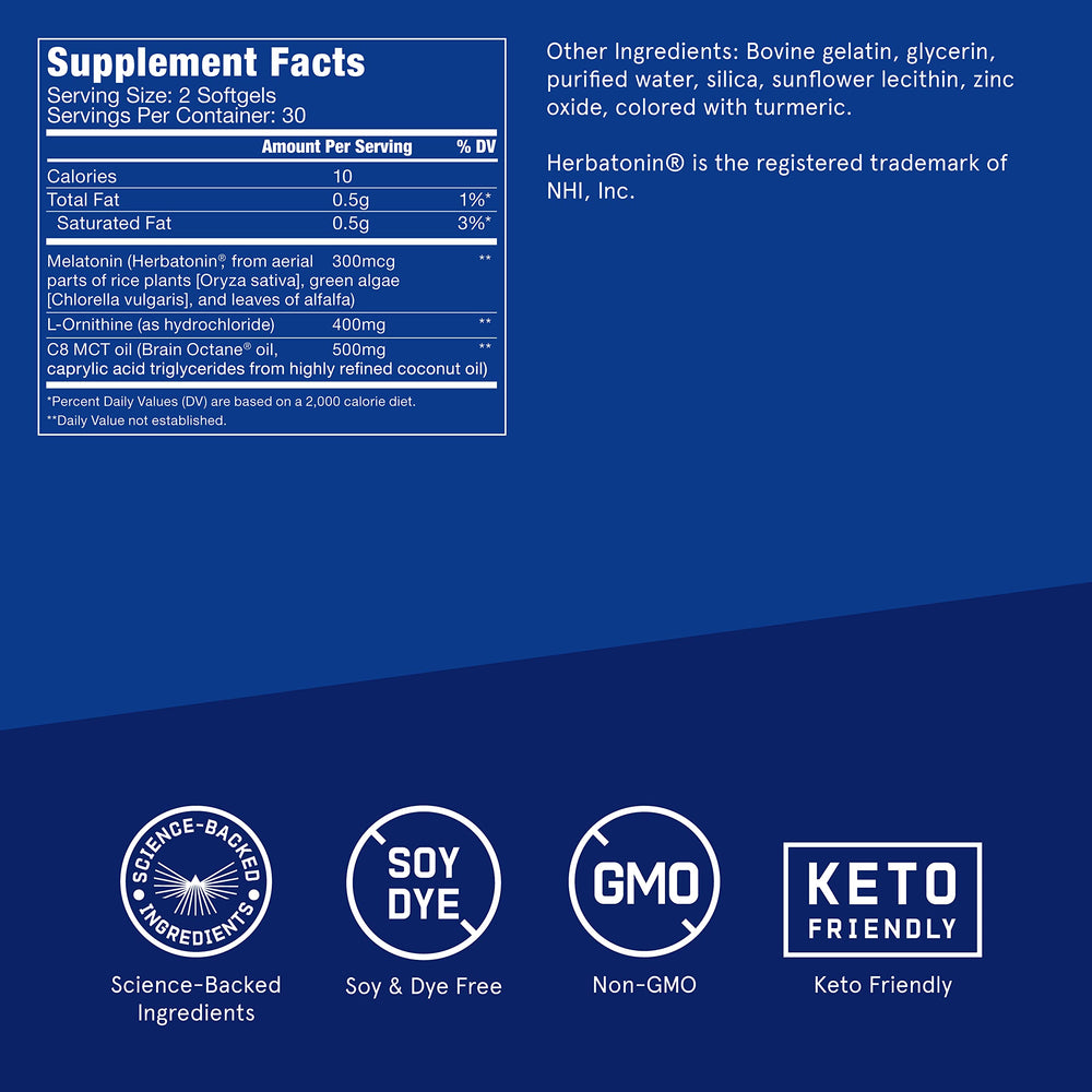Close-up of Bulletproof Sleep Mode label highlighting melatonin content.