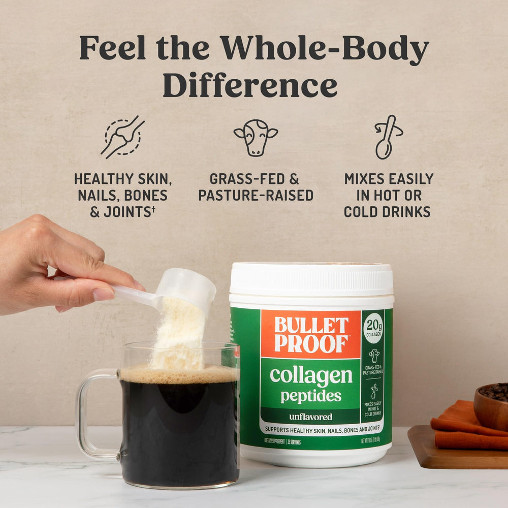 Bulletproof Collagen Peptides dissolves easily in coffee or tea.