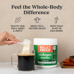 Bulletproof Collagen Peptides dissolves easily in coffee or tea.