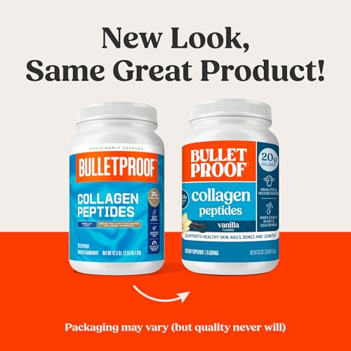 Bulletproof Vanilla Collagen bottle back label detailing ingredients and keto-friendly notes.