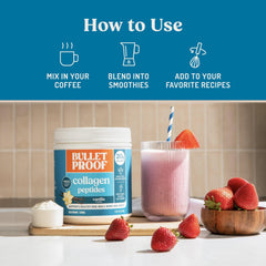 Bulletproof Vanilla Collagen Peptides label close-up showing clean ingredients.