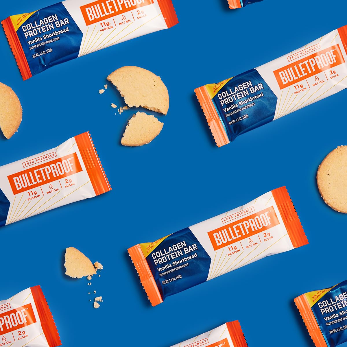 Bulletproof vanilla shortbread bar closeup texture highlighting cashew butter richness