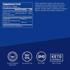 Bulletproof vitamins A-D-K softgels label shows purity and ingredient blend for health