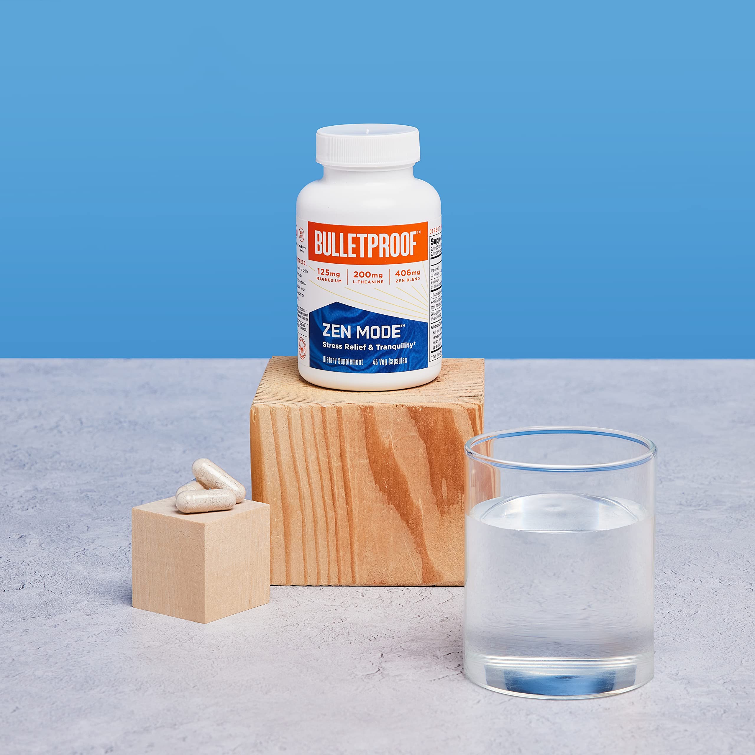 Bulletproof Zen Mode capsules poured for easy daily relaxation routine.