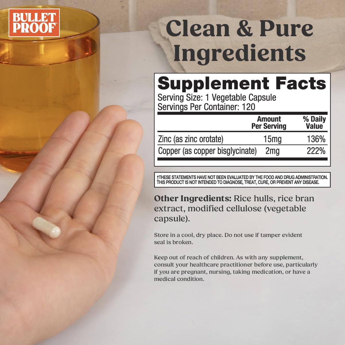 Bulletproof Zinc with Copper capsules close-up—capsules and minerals for everyday wellness.