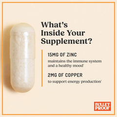 Bulletproof Zinc with Copper glass and pills—simple daily ritual with meals.