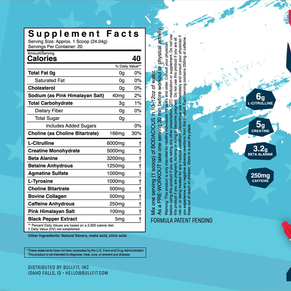 BullFit Pre-Workout Pina Colada tub close-up emphasizes clean formula and hydration support.