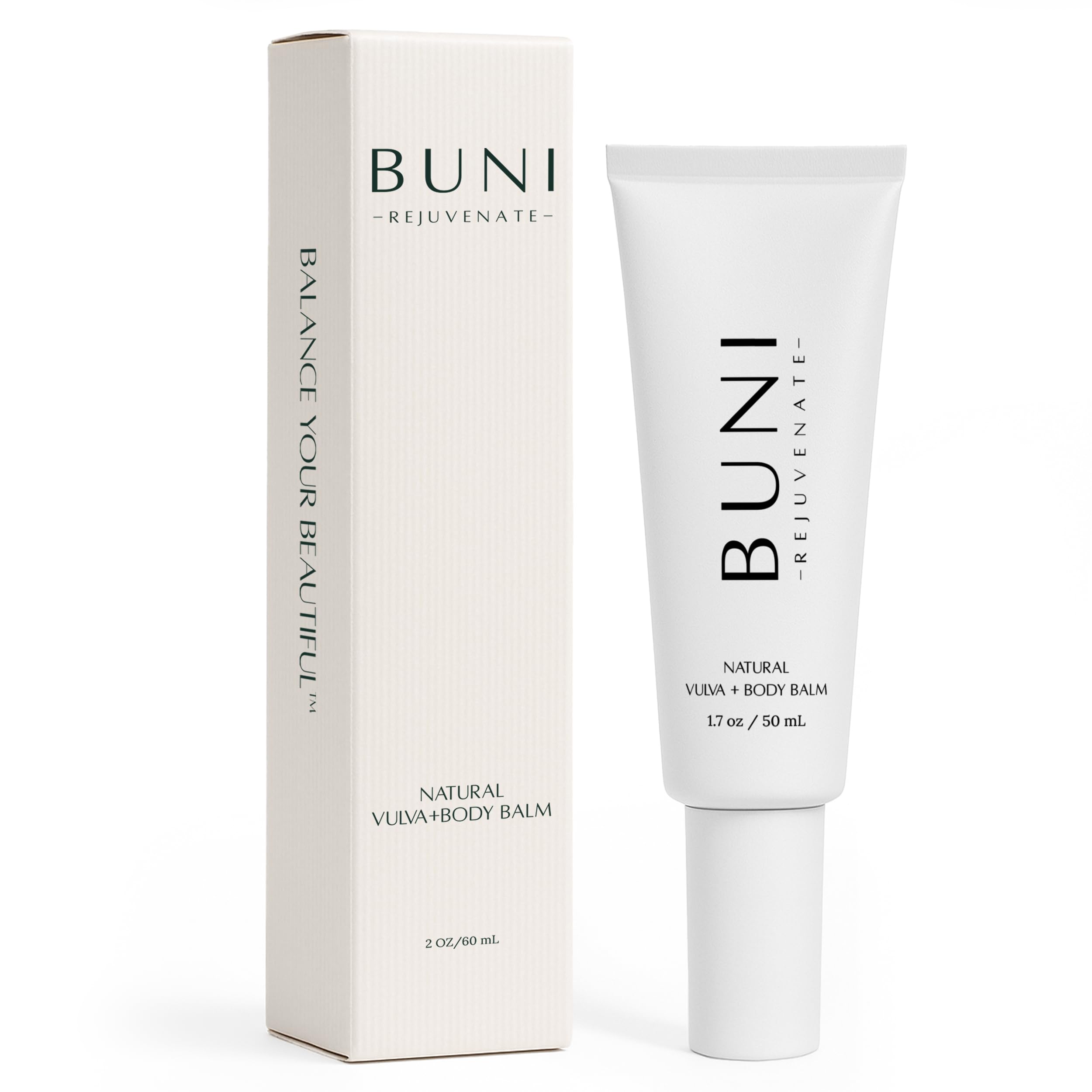 BUNI Balance premium balm in an airless pump for precise, mess-free application.
