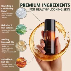 BUNI Scar & Body Oil bottle with silky texture for conditioned skin.