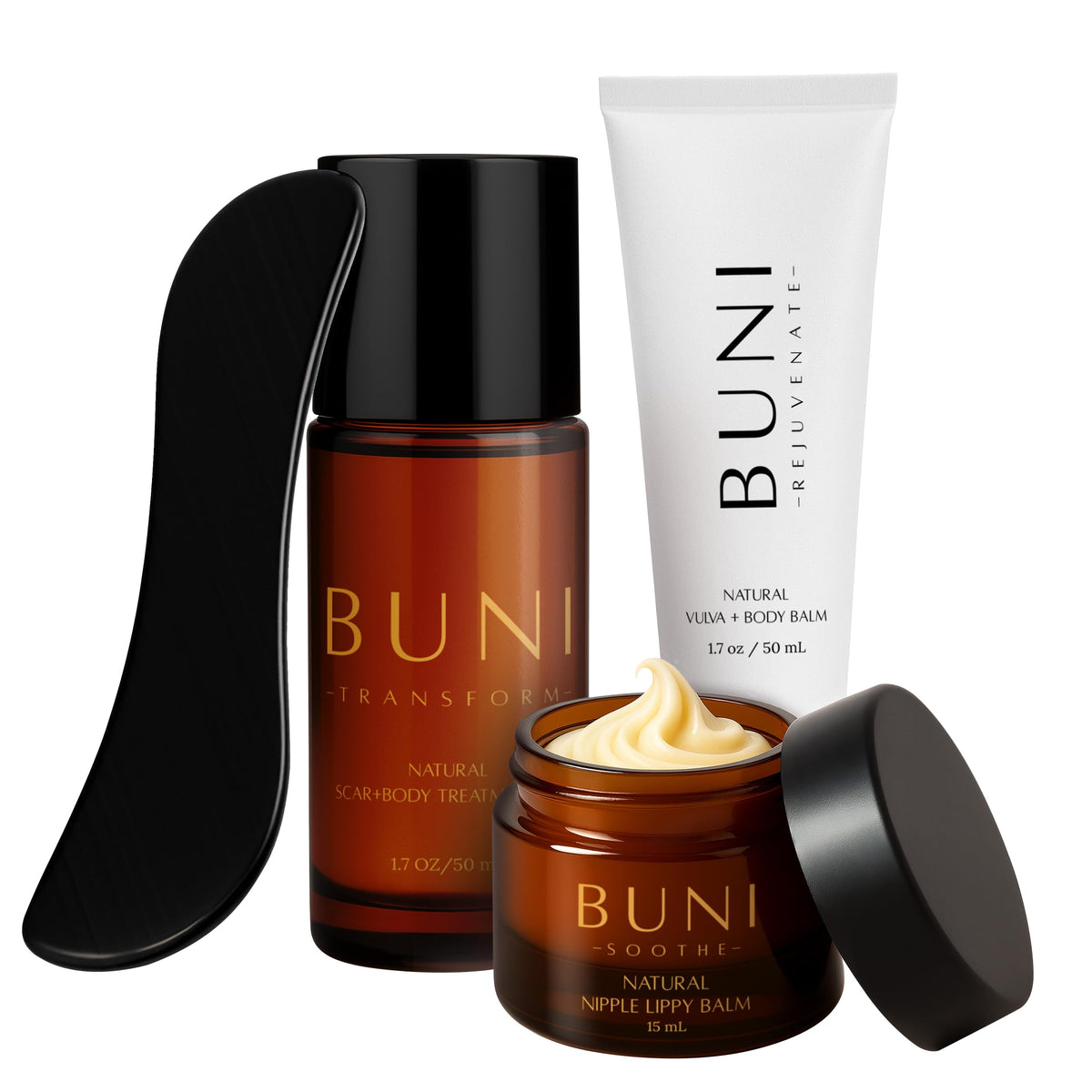 BUNI Vulva Balm jar close-up showing gentle, plant-based hydration for delicate skin.