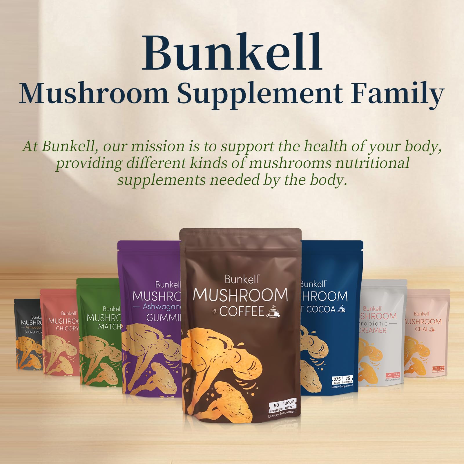 Bunkell Mushroom Coffee Instant Powder ready to mix hot or cold