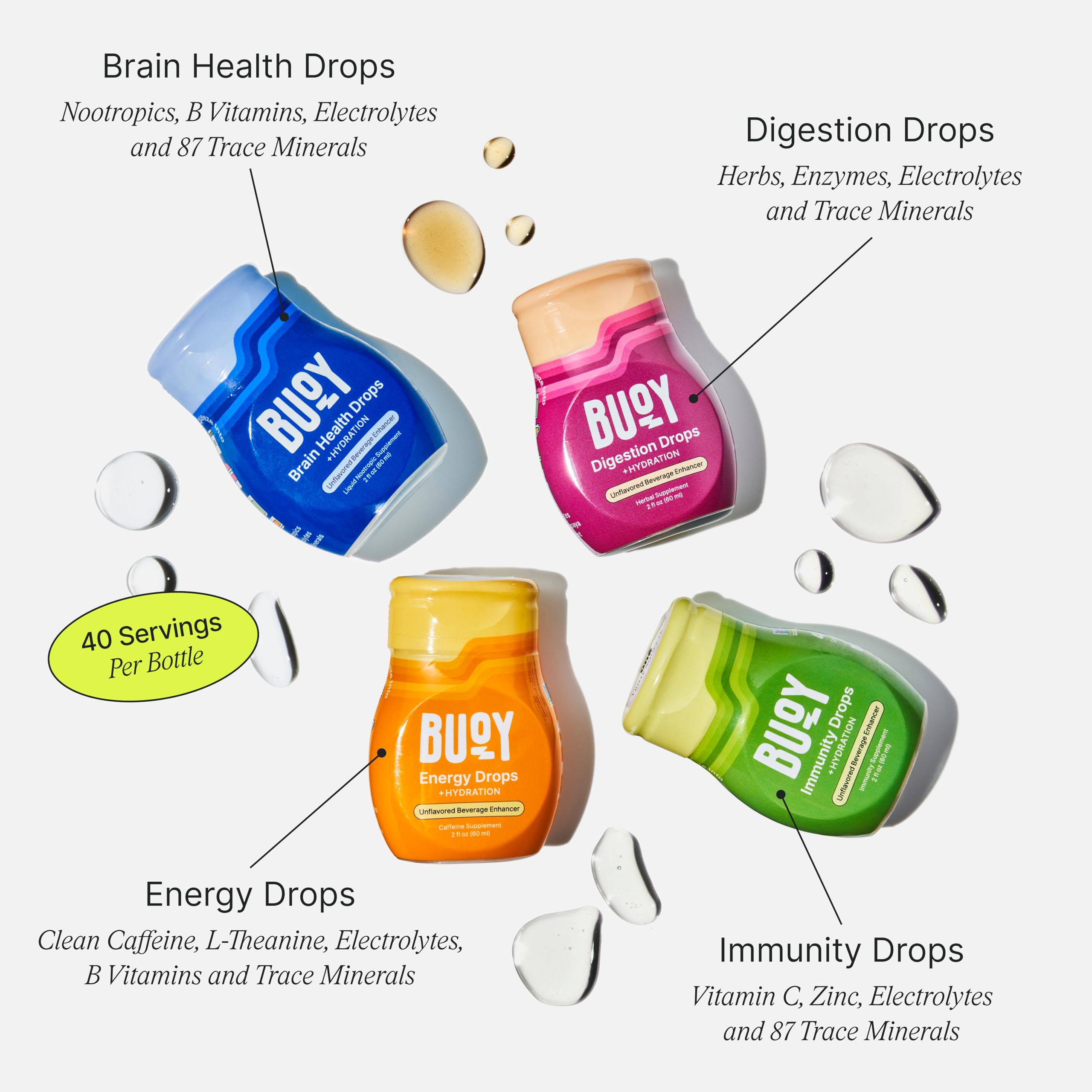 Buoy Electrolyte Drops Variety Pack pour demonstrates easy mixing in beverages