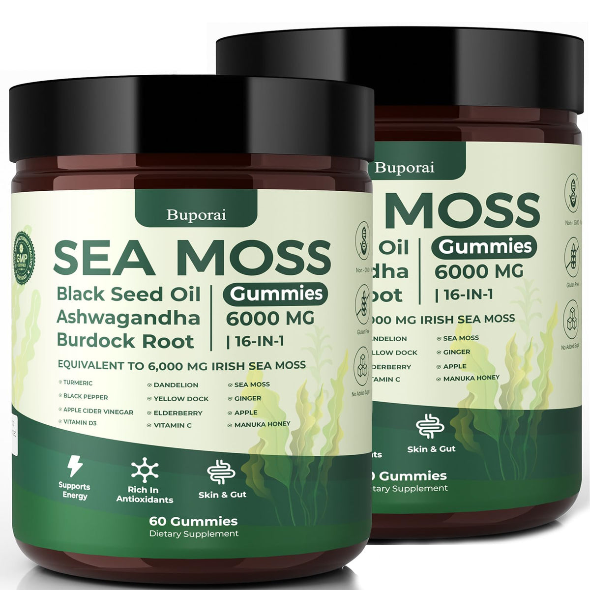 Buporai Sea Moss Gummies bottle for daily wellness routine.