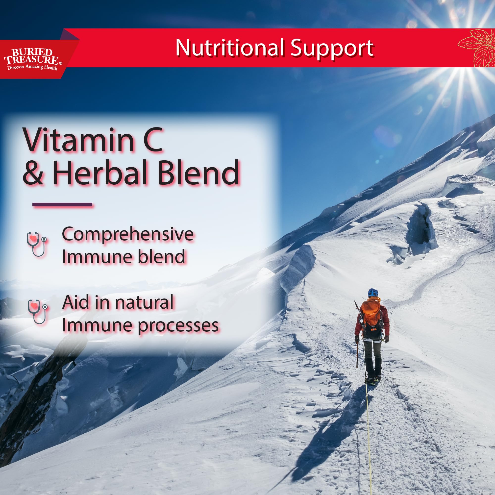 Buried Treasure ACF liquid immune support glass bottle emphasizes premium packaging