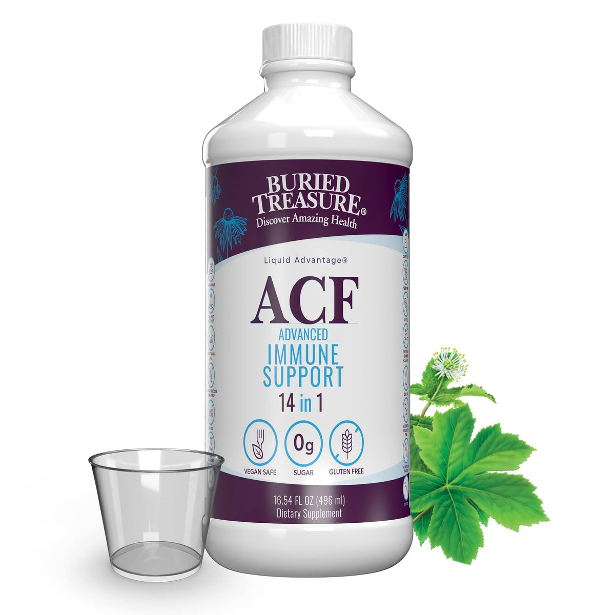 Buried Treasure ACF immune bottle with dose cup for daily use