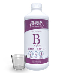 Buried Treasure B Complete bottle pour shows easy liquid dosing for daily use.