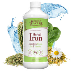 Buried Treasure Herbal Iron bottle-front view, vegan iron for daily energy support