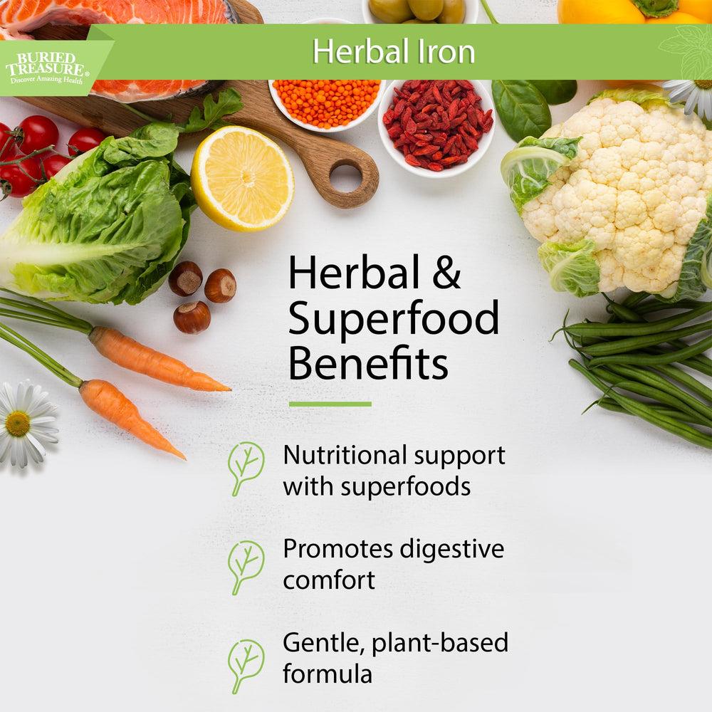 Buried Treasure Herbal Iron serving idea with glass and bottle