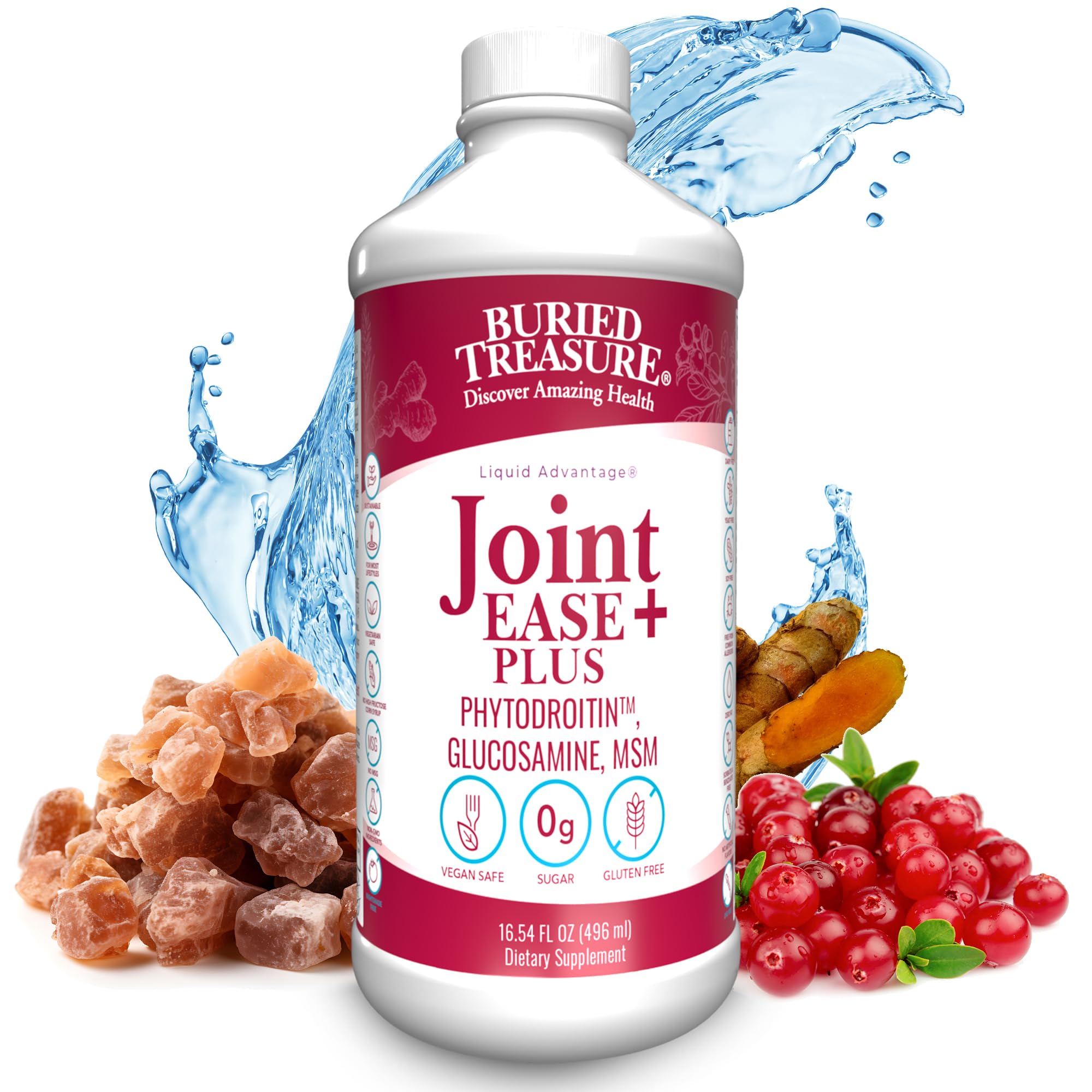 Buried Treasure Joint Ease Plus bottle cap for easy daily dosing and support
