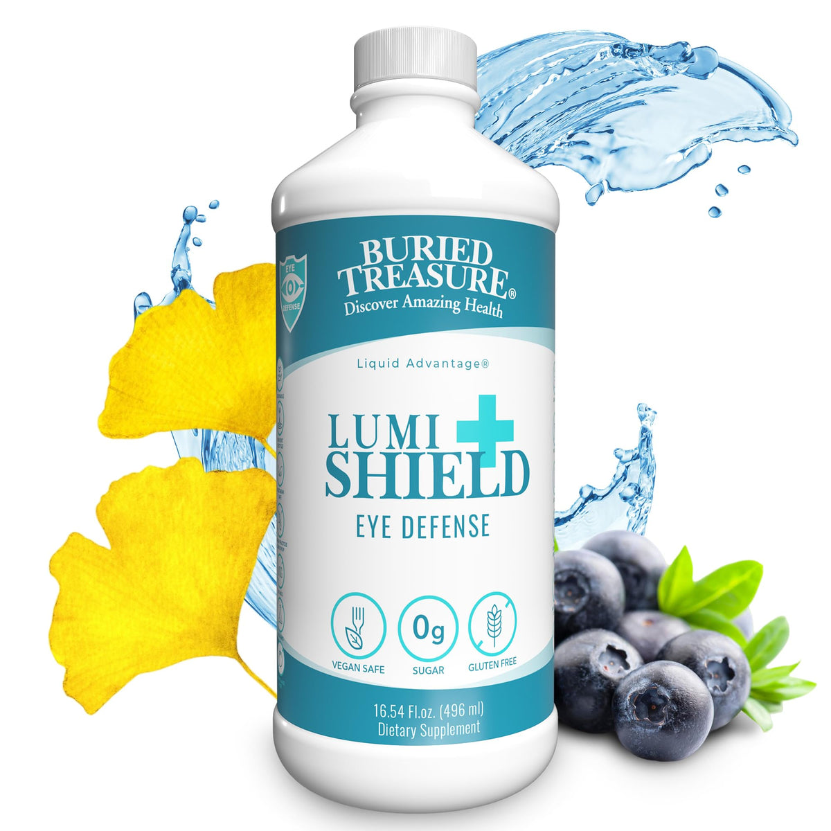 Buried Treasure Lumi Shield Plus bottle showing peppermint liquid formula for eye health support