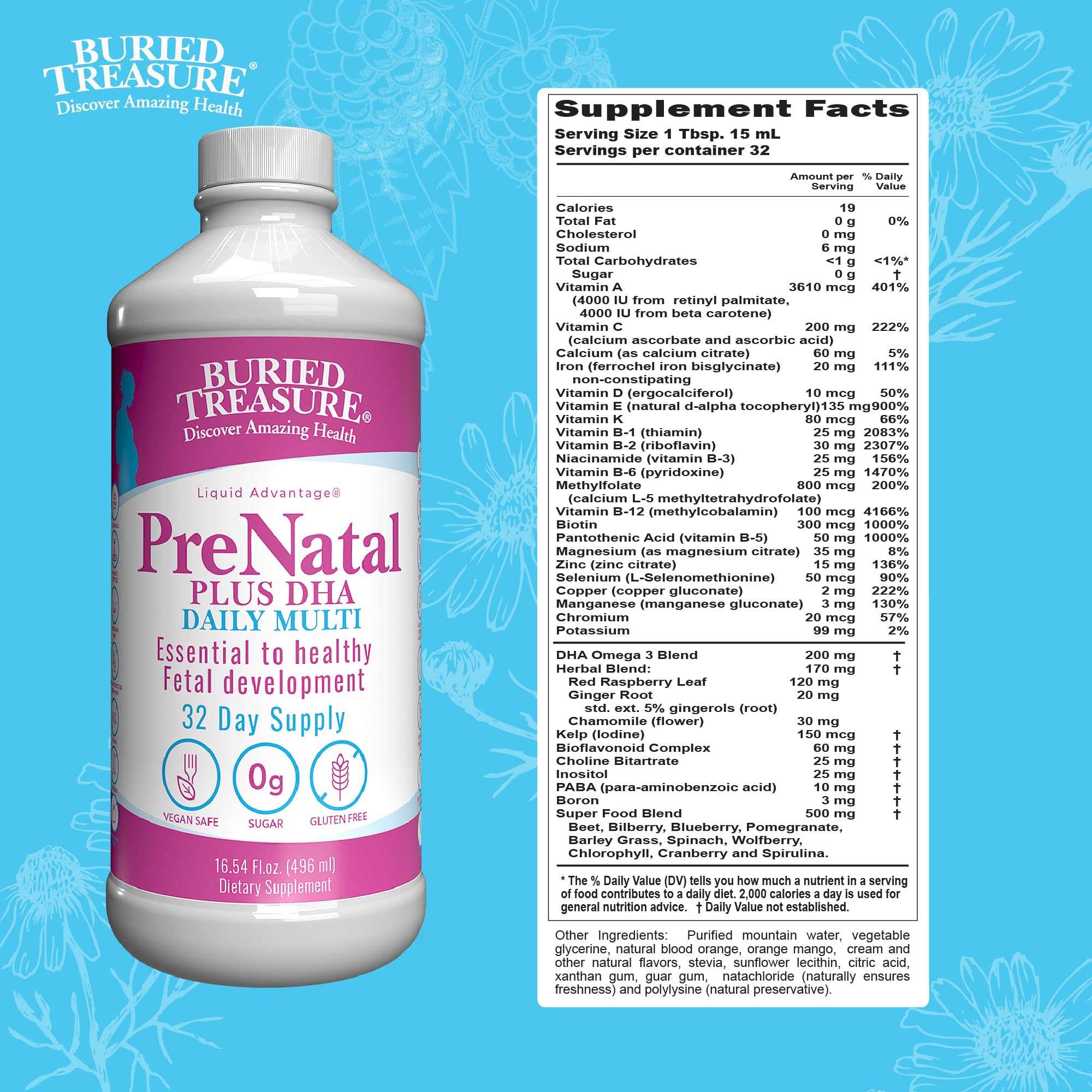 Buried Treasure Prenatal Plus DHA Complete easy-dosing-spoon enables convenient morning nutrition.