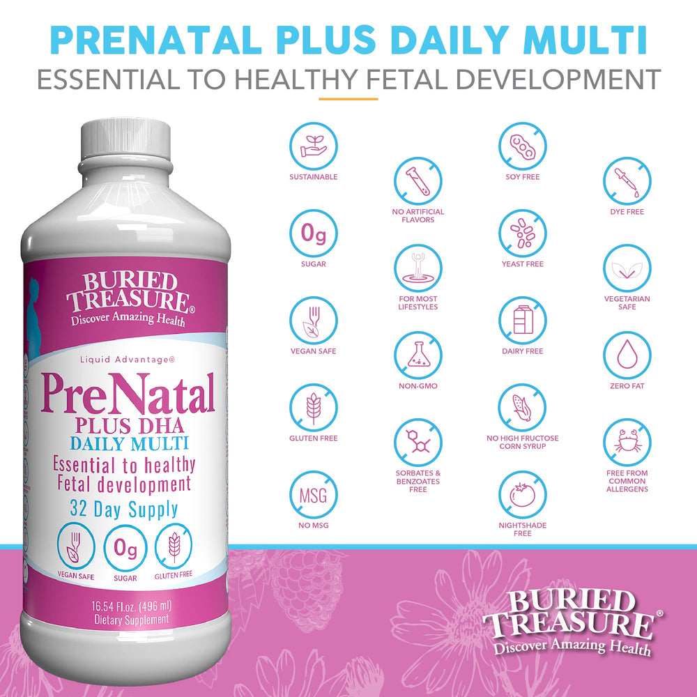 Buried Treasure Prenatal Plus DHA Complete non-gmo formula ensures clean nutrition.