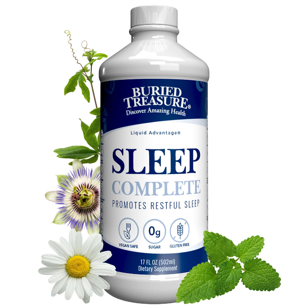 Buried Treasure Sleep Complete bottle front view for deep sleep support.