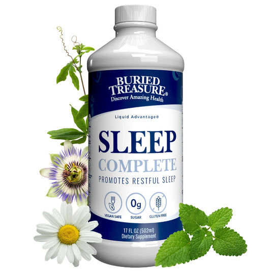 Buried Treasure Sleep Complete bottle front view for deep sleep support.