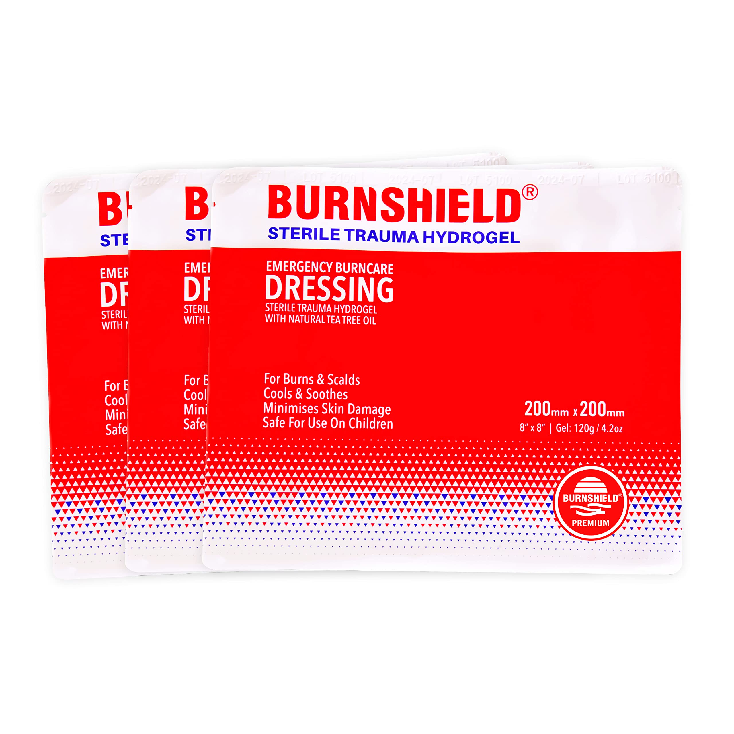 Burnshield burn dressing 8x8 sterile sheet ready for immediate cooling and protection